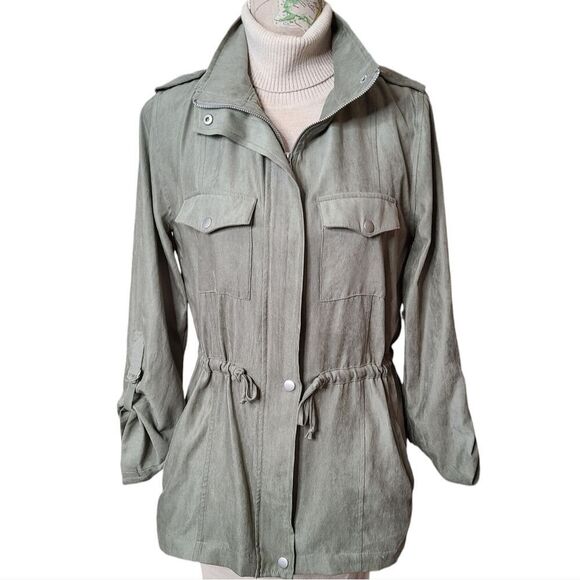 STACCATO Size Small Olive Green Funnel Neck Lightweight Utility Jacket Gorpcore - Picture 1 of 11